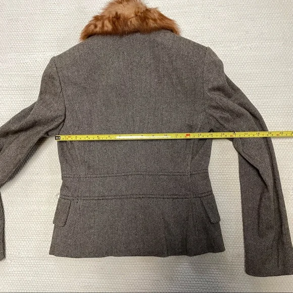 Banana Republic Brown Herringbone Blazer Jacket Removable Fur Collar Size 0P - Picture 7 of 10